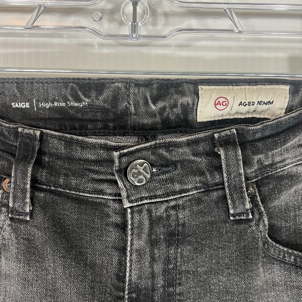 AG Saige High Waist Straight Leg Jeans Womens Size 27‎ Faded Black Gray - Picture 7 of 13